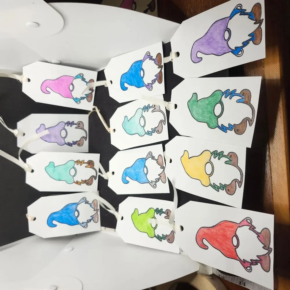 Hand Crafted Colorful Gnome Gift Tags Thank You Cards Set of 12